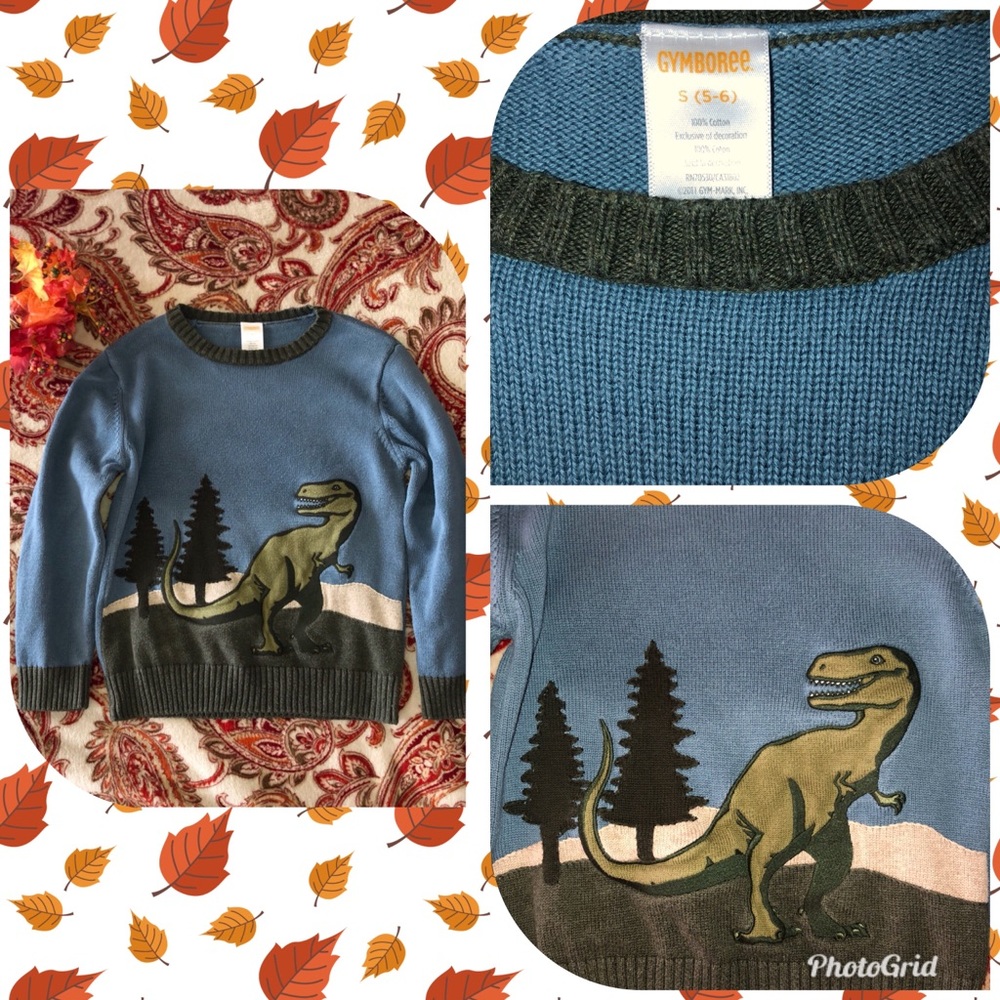 Gymboree Dinosaur Sweater sz 5/6 Boys Blue/Green - Picture 1 of 6